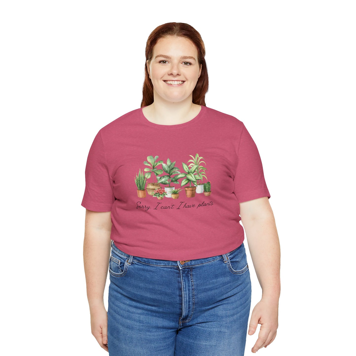 Plant Lover T‑Shirt - 'Sorry I Can't I Have Plants' Cute Potted Houseplants Tee
