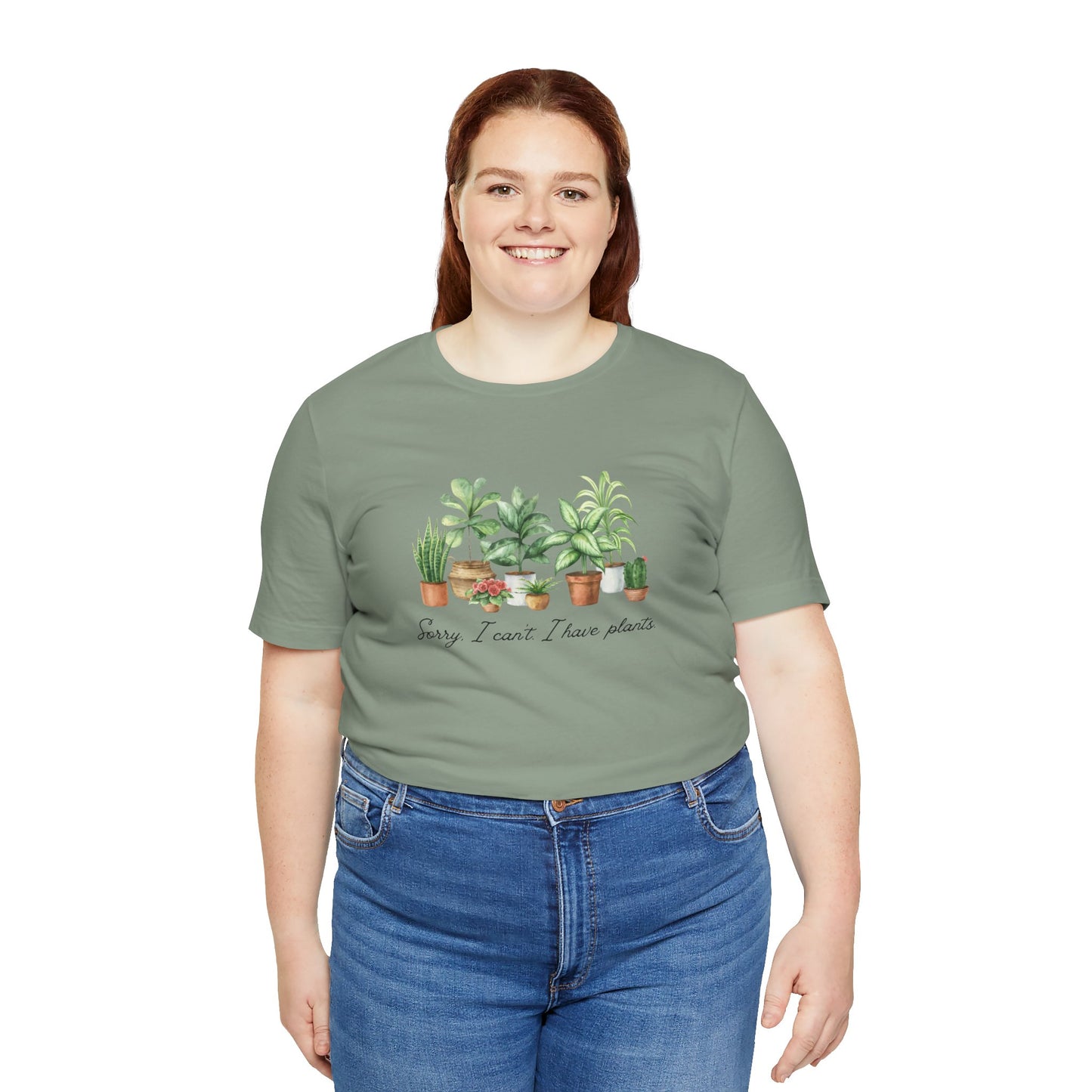 Plant Lover T‑Shirt - 'Sorry I Can't I Have Plants' Cute Potted Houseplants Tee